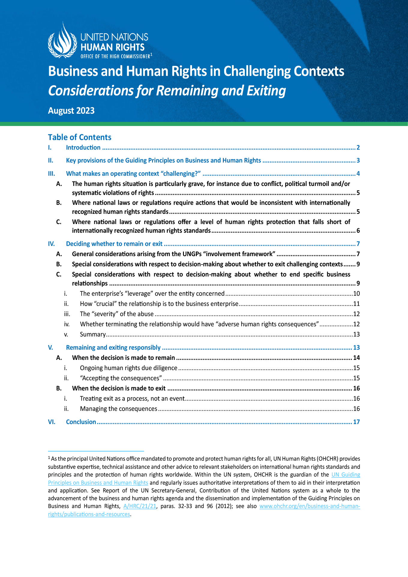 Business and Human Rights in Challenging Contexts Considerations for Remaining and Exiting (OHCHR, 2023)