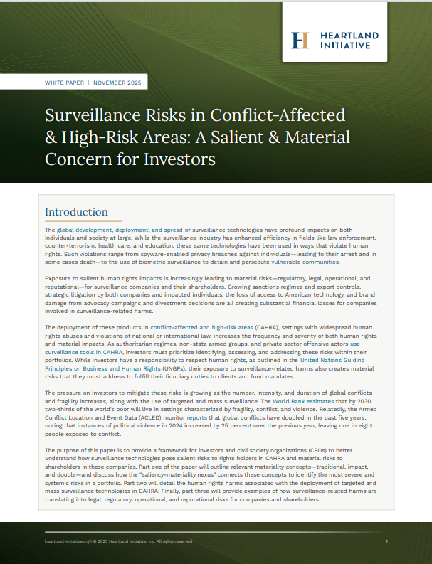 Surveillance Risks in Conflict-Affected & High-Risk Areas: A Salient & Material Concern for Investors
