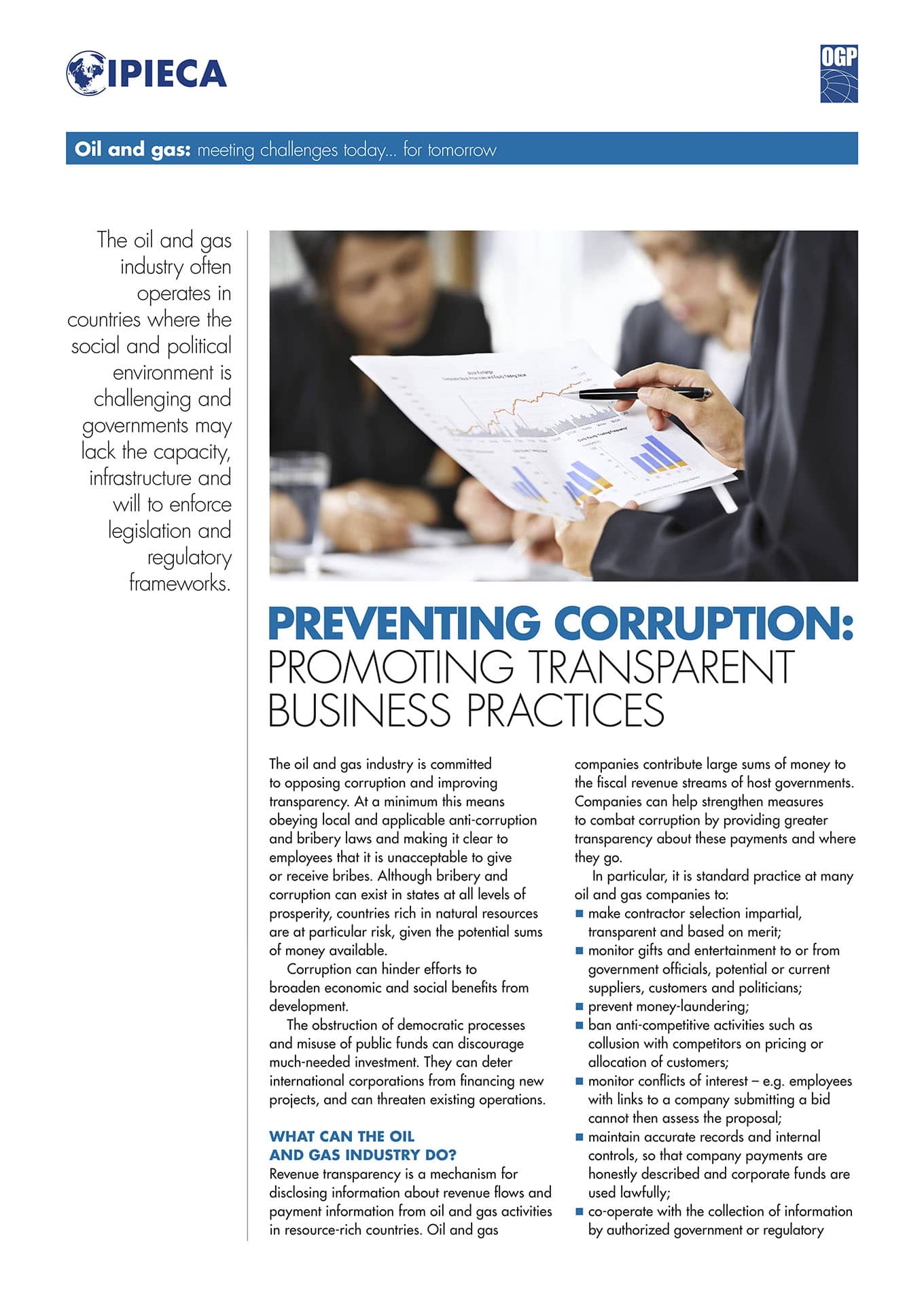 Preventing Corruption: Promoting Transparent Business Practices (IPIECA and OGP, 2012)
