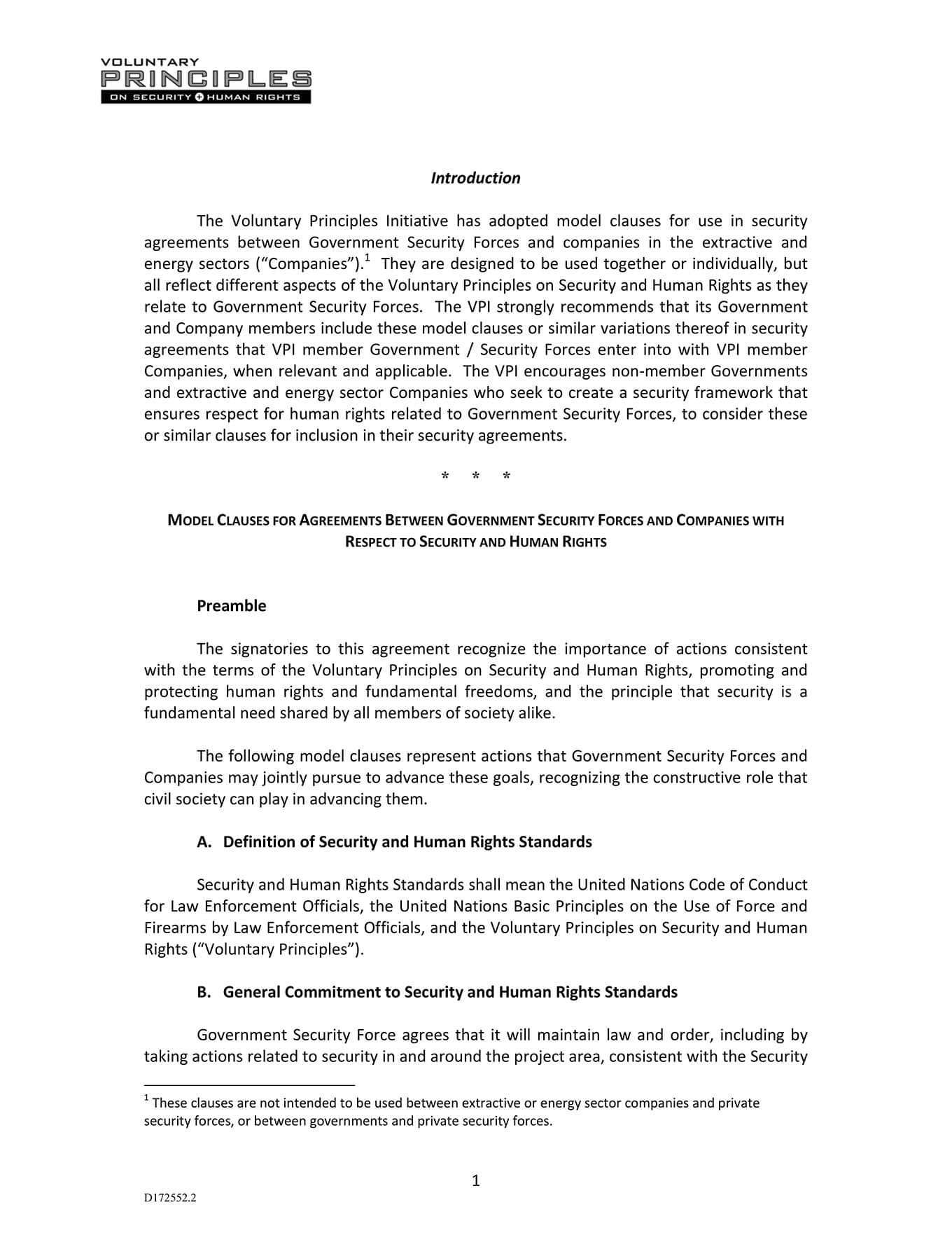 Model Clauses for Agreements between Government Security Forces and Companies (VPI, 2016)