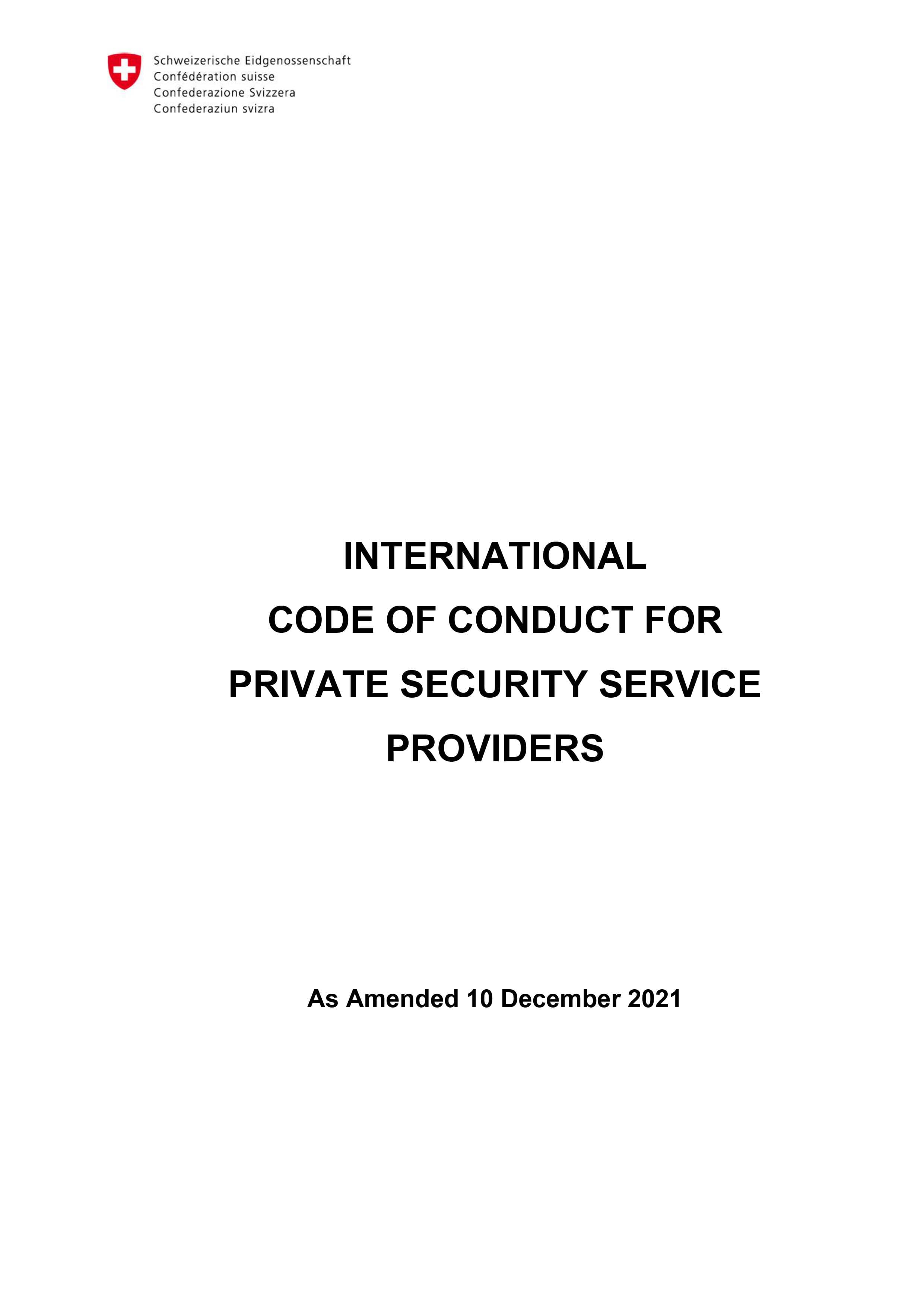 International Code of Conduct for Private Security Service Providers (ICoC, 2021)