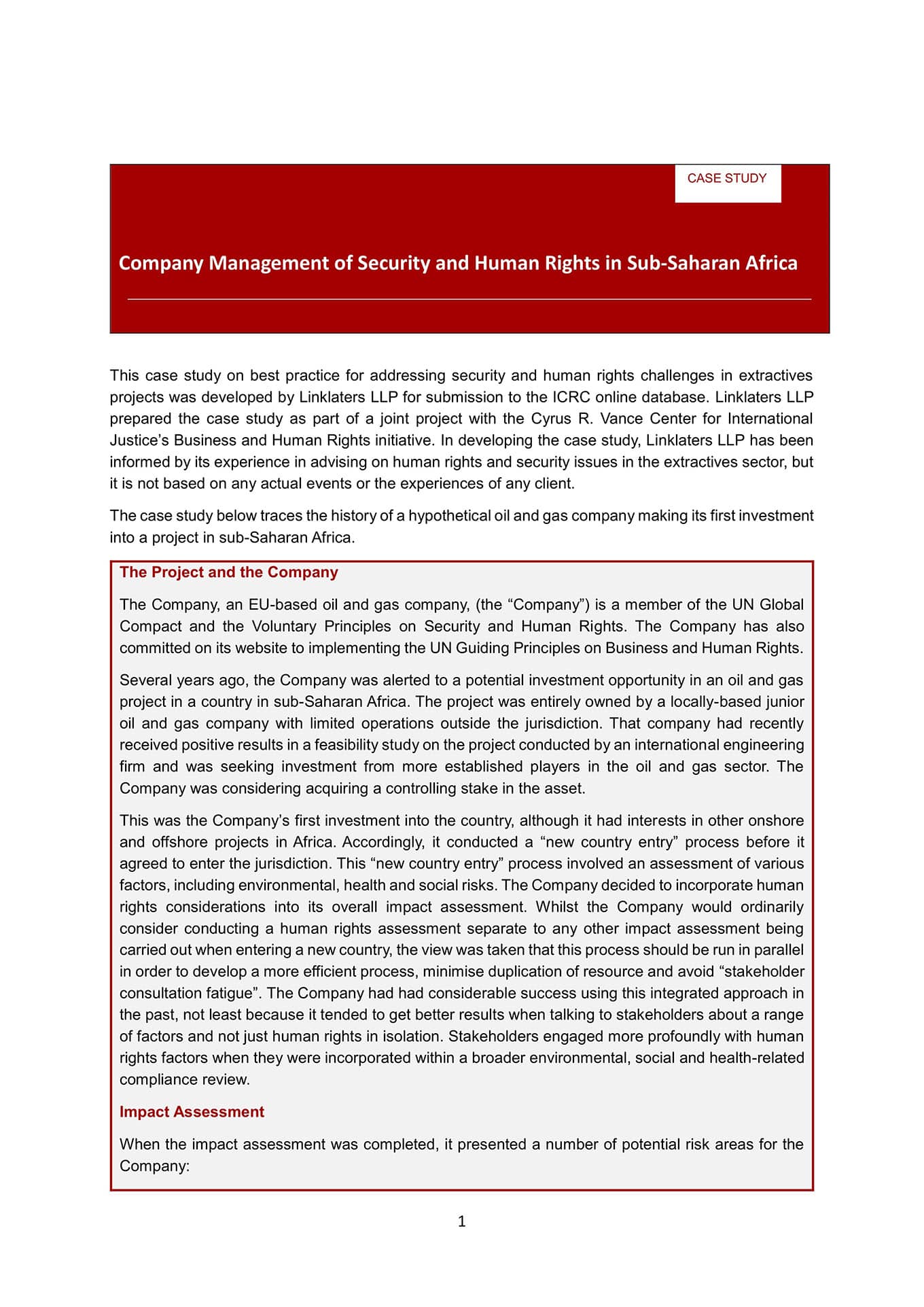 Company Management of Security and Human Rights in Sub-Saharan Africa