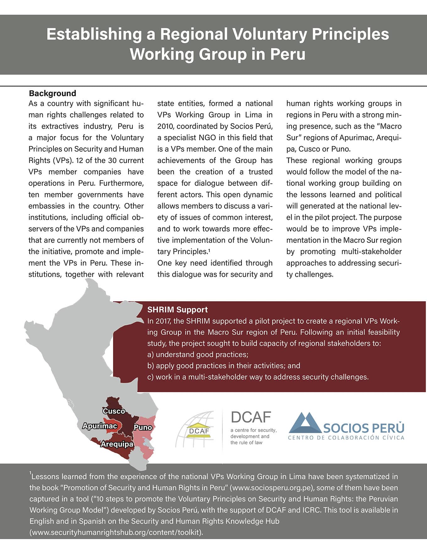 Establishing a regional Voluntary Principles Working Group in Peru