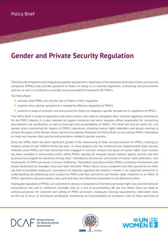 Policy Brief Guidance: Gender and Private Security Regulation (DCAF, OSCE/ODIHR and UN Women)