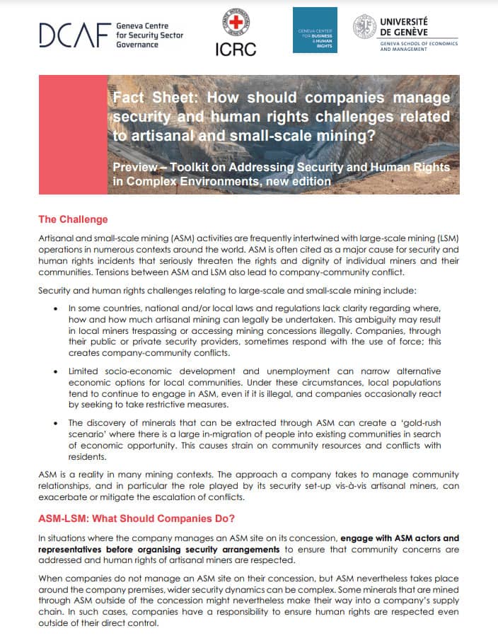 Fact Sheet: How should companies manage security and human rights challenges related to artisanal and small-scale mining?