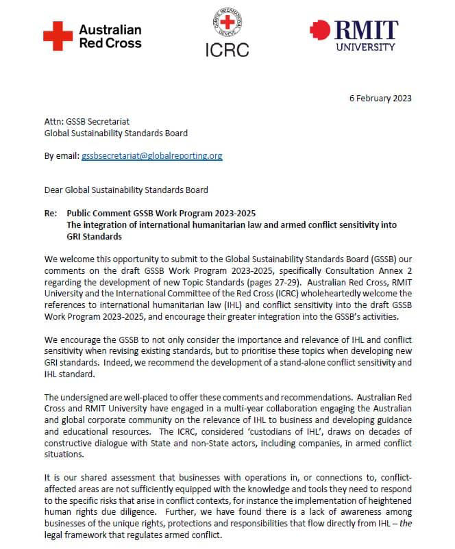 ICRC, ARC, and RMIT Submission to the Global Reporting Initiative’s public consultation on the Global Sustainability Standards Board Workplan 2023-2025